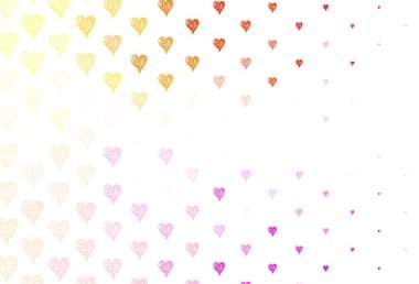 Açık Kırmızı, kalpleri olan sarı vektör arka plan. Kalpli basit bir dekoratif tasarım. Sevgililer Günü kartpostalları için şablon.