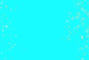 Açık yeşil vektör şablonu kristaller, daireler, kareler. Renkli noktaları, çizgileri, küpleri olan soyut çizimler. Web siteleri için desen.