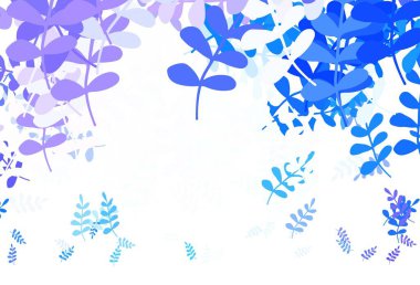 Açık pembe, yapraklı mavi vektör deseni. Bulanık arka planda yaprakları olan eskiz karalamalar. Duvar kağıdı tasarımınız için yeni bir doku.