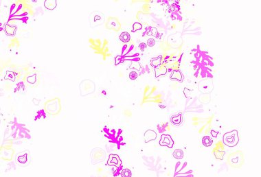 Açık pembe, kaotik şekilli sarı vektör şablonu. Rastgele şekillerle soyut tarzda dekoratif tasarım. İşiniz için en iyi akıllı tasarım.