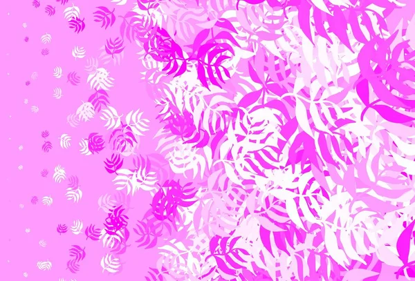 Fond Gribouillage Vectoriel Rose Clair Avec Feuilles Illustration Colorée Floue — Image vectorielle