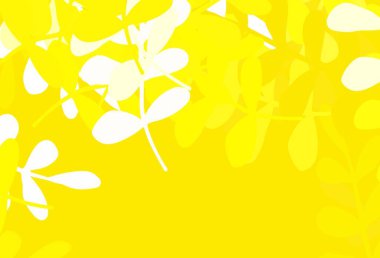 Açık sarı vektör yapraklı soyut arkaplan. Parlak renkli çizimler ve karalama tarzında yapraklar. Web sitesi yöneticileri ve tasarımları için desen.