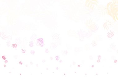 Açık pembe, yapraklı sarı vektör karalama deseni. Hint tarzı yapraklı bulanık dekoratif tasarım. Duvar kağıtları, boyama kitapları için desen.