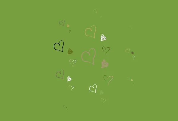 Ανοιχτό Πράσινο Κίτρινο Διάνυσμα Φόντο Γλυκές Καρδιές Εικονογράφηση Σχήματα Βαθμονομημένων — Διανυσματικό Αρχείο