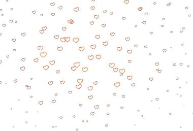 Kalpli hafif turuncu vektör arka planı. Kalpli, karalama tarzında bulanık dekoratif tasarım. Sevgililer Günü kartpostalları için şablon.