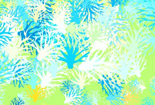 Azul Claro Amarillo Vector Abstracto Telón Fondo Con Hojas Garabatos — Vector de stock