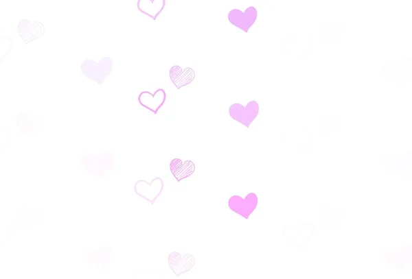 淡紫色 粉红矢量模板与涂鸦心 用心形涂鸦风格的模糊装饰设计 周年纪念日商业广告的设计 — 图库矢量图片