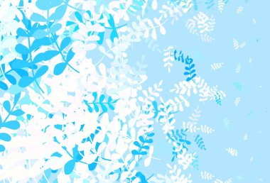 Açık mavi, yapraklı sarı vektör zarif desen. Parlak renkli çizimler ve karalama tarzında yapraklar. Ağ ve ambalaj için elle boyanmış tasarım.