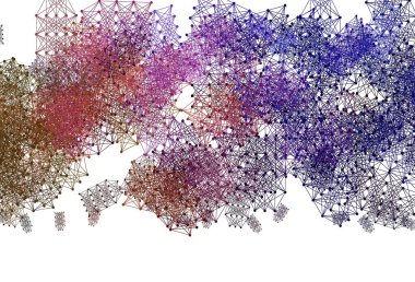 Açık Pembe, kırmızı vektör arka planı ve yapay zeka formları. Renkli yapay zeka yapısı, eğimli çizgiler ve noktalar. Zeka ve yenilik reklamları için şablon.