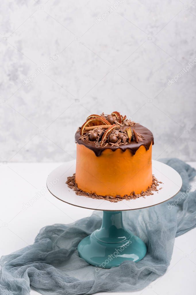 Winter chocolate cake with candied oranges.