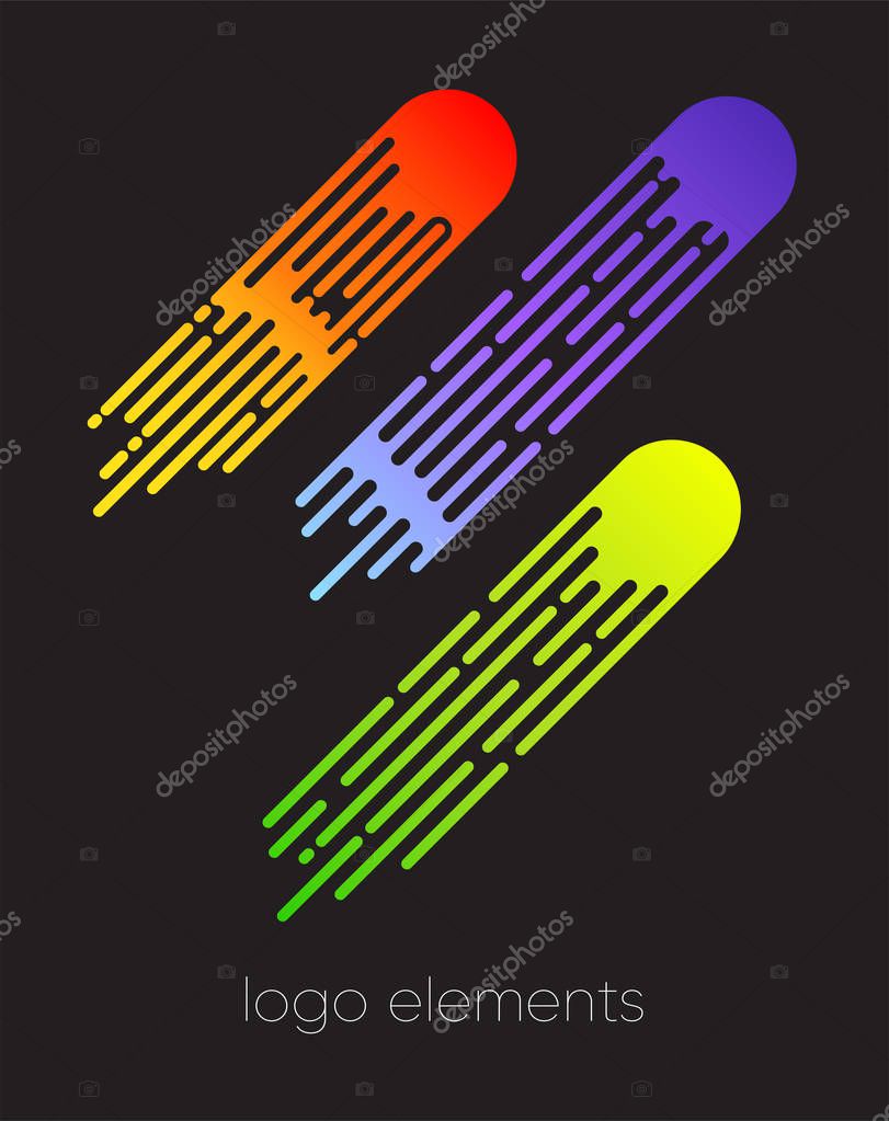 Abstract image of a falling meteor. Swift burning object. Logo of abstract fast flying sports ball