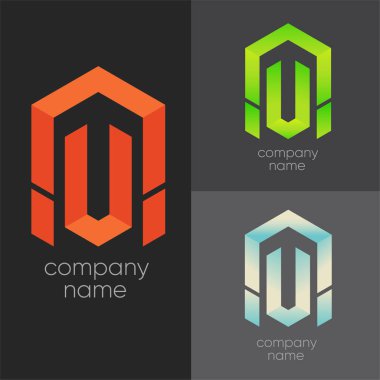 Çokgen logolar. Geometrik logo elemanları. Modern 3D logo. Soyut geometrik şirket imzası ve logo ögeleri