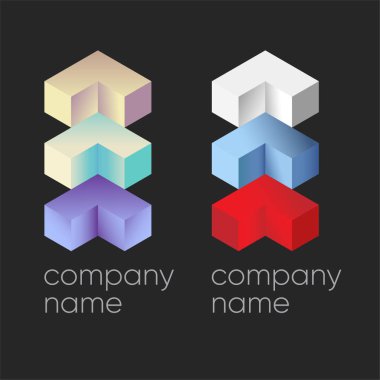 Çokgen logolar. Geometrik logo elemanları. Modern 3D logo. Soyut geometrik şirket imzası ve logo ögeleri