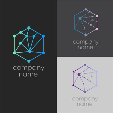 Çokgen logolar. Geometrik logo elemanları. Modern 3D logo. Soyut geometrik şirket imzası ve logo elemanları. Logo bilimi, kimya ve fizik