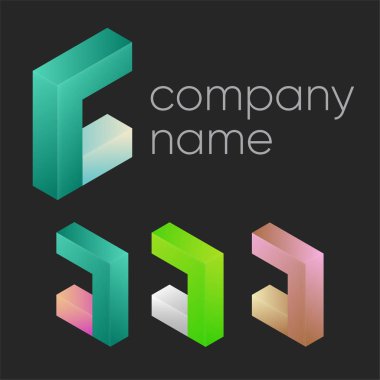 Çokgen logolar. Geometrik logo elemanları. Modern 3D logo. Soyut geometrik şirket imzası ve logo ögeleri