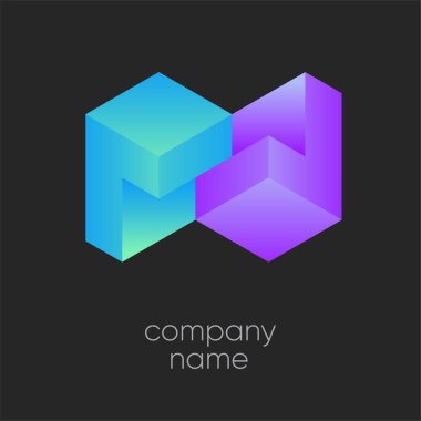 Çokgen logolar. Geometrik logo elemanları. Modern 3D logo. Soyut geometrik şirket imzası ve logo ögeleri
