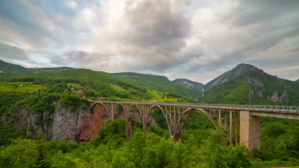 Timelapse Durdevica αψιδωτή γέφυρα Tara Μαυροβούνιο — Αρχείο Βίντεο