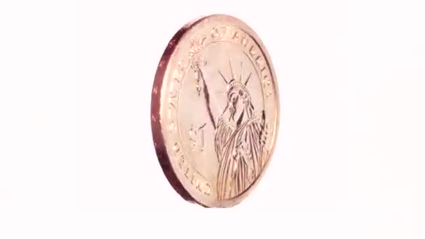 Moneda de oro estadounidense de un dólar girando — Vídeo de stock