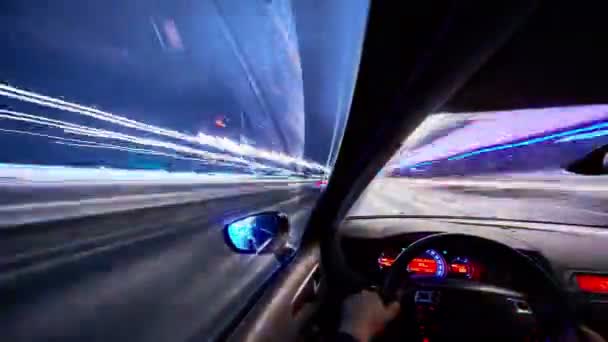 Timelapse vídeo Carro em movimento em uma cidade noturna — Vídeo de Stock