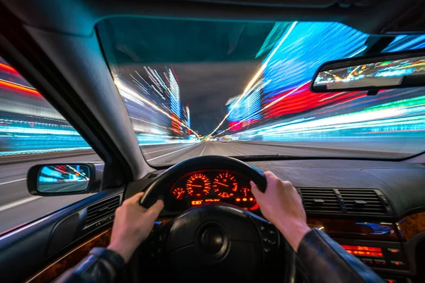 Velocidade movimento vista do carro a partir do interior — Fotografia de Stock