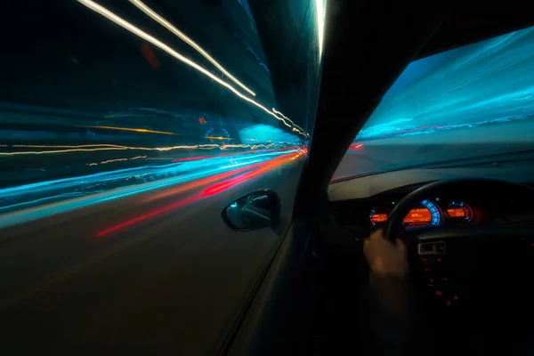 Hastighet rörelse bil vy från insidan — Stockfoto