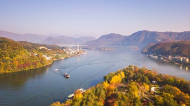 Havadan görünümü. Sunrise sonbahar namı Island, Seoul Korea