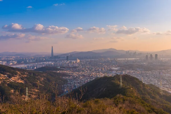 Puesta de sol en Seúl City Skyline, Corea del Sur . — Foto de Stock