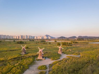 ahşap fırıldak Incheon Sohrae ekolojik Park, Güney Kore.