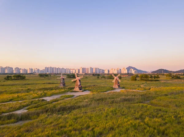 ahşap fırıldak Incheon Sohrae ekolojik Park, Güney Kore.