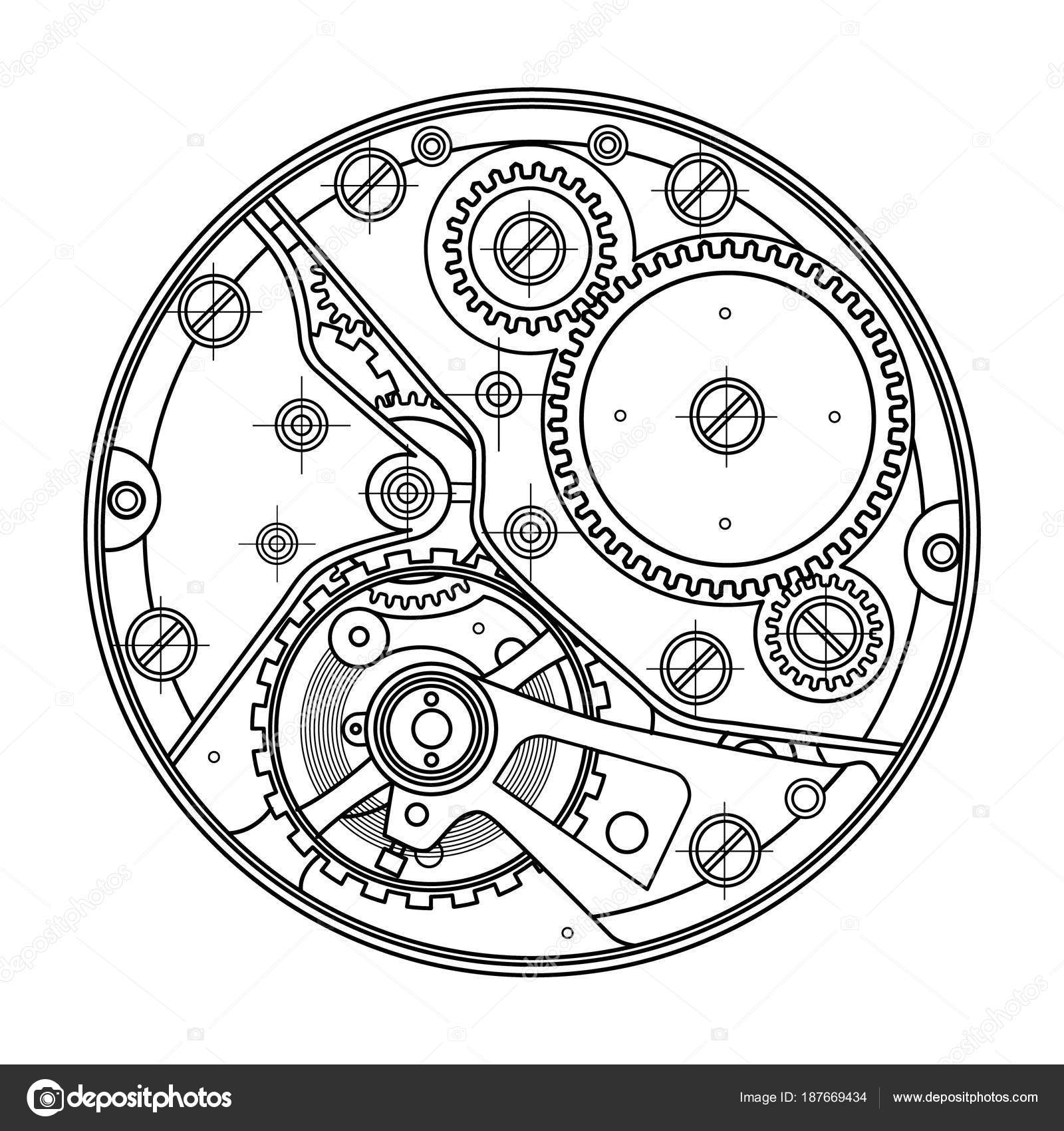 Um motor de combustão interna. O motor de desenho da máquina na seção,  ilustrando a estrutura interna - os cilindros, pistões, a vela de ignição.  Isolado sobre fundo branco . imagem vetorial