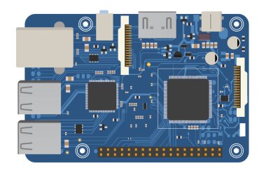 DIY electronic mega board with a microprocessor, interfaces, LEDs, connectors, and other electronic components, to form the basic of smart home, robotic, and many other projects related to electronics
