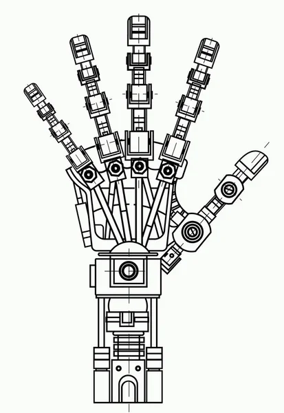 Роботизированная модель рисования рук. Его можно использовать как иллюстрацию идей робототехники, искусственного интеллекта, бионических протезов, науки, инженерных разработок, высоких технологий . — стоковый вектор