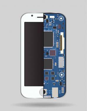 Dahili telefon cihaz - devre kartı, bir mikroişlemci, cips çeşitli ve diğer elektronik bileşenler. İlgili onarım ve hareket eden aygıt yapılandırmasını göstermek için kullanılabilir.