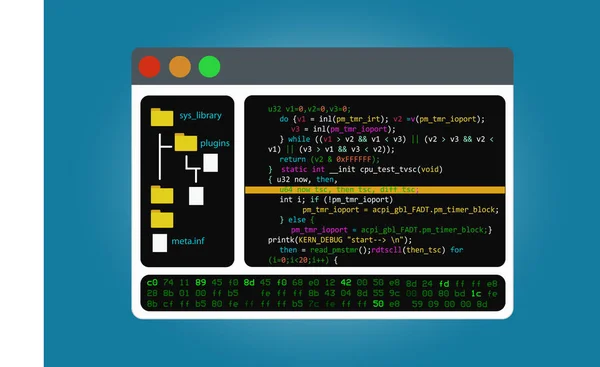 Редактор коду програми, програмне забезпечення комплексного середовища розробки. IDE. — стоковий вектор