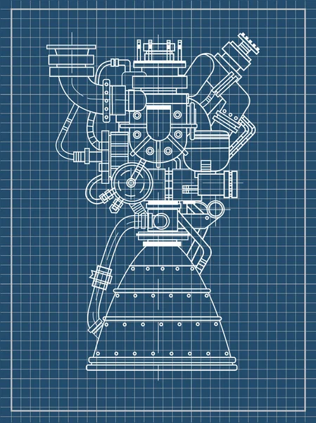 Rakéta motor design. Ez felhasználható szemlélteti a high-tech, a műszaki fejlesztés és a kutatás. — Stock Vector