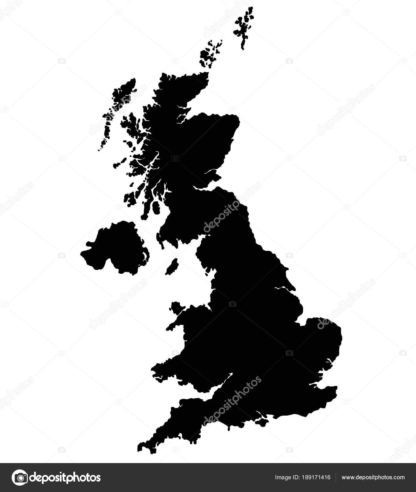 Uk Map Outline Vector United Kingdom Map Vector Silhouette. Isolated On Black Stock Vector Image  By ©1000Pixels #189171416