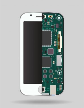 Dahili telefon cihaz - devre kartı, bir mikroişlemci, cips çeşitli ve diğer elektronik bileşenler. İlgili onarım ve hareket eden aygıt yapılandırmasını göstermek için kullanılabilir.