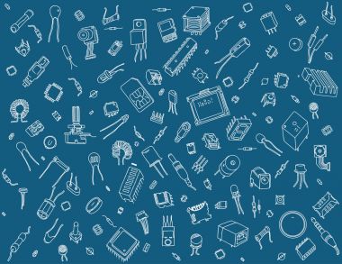 Elektronik komponentler desen mavi zemin üzerine