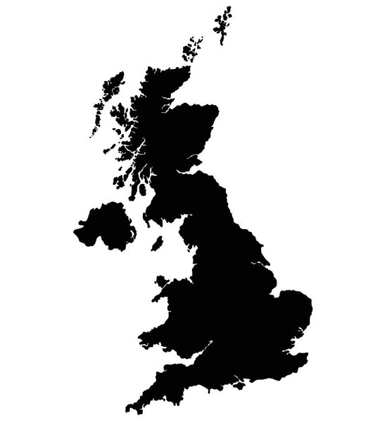 United Kingdom map vector silhouette. Isolated on black