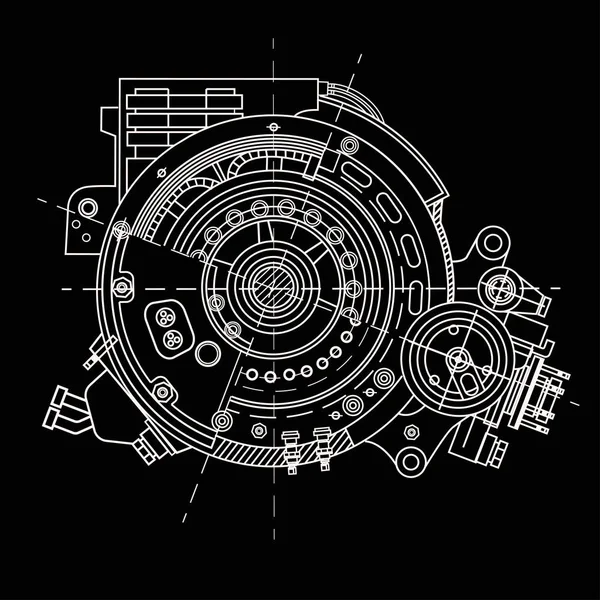 Het opstellen van de sectie van de elektromotor die de interne structuur en mechanismen. Het kan worden gebruikt om te illustreren de ideeën met betrekking tot wetenschap, techniek, design en high-tech. — Stockvector