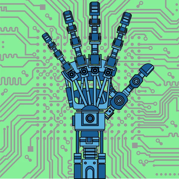 Модель рисования руки робота. Его можно использовать как иллюстрацию идей робототехники, искусственного интеллекта, бионических протезов, науки, инженерных разработок, высоких технологий . — стоковый вектор