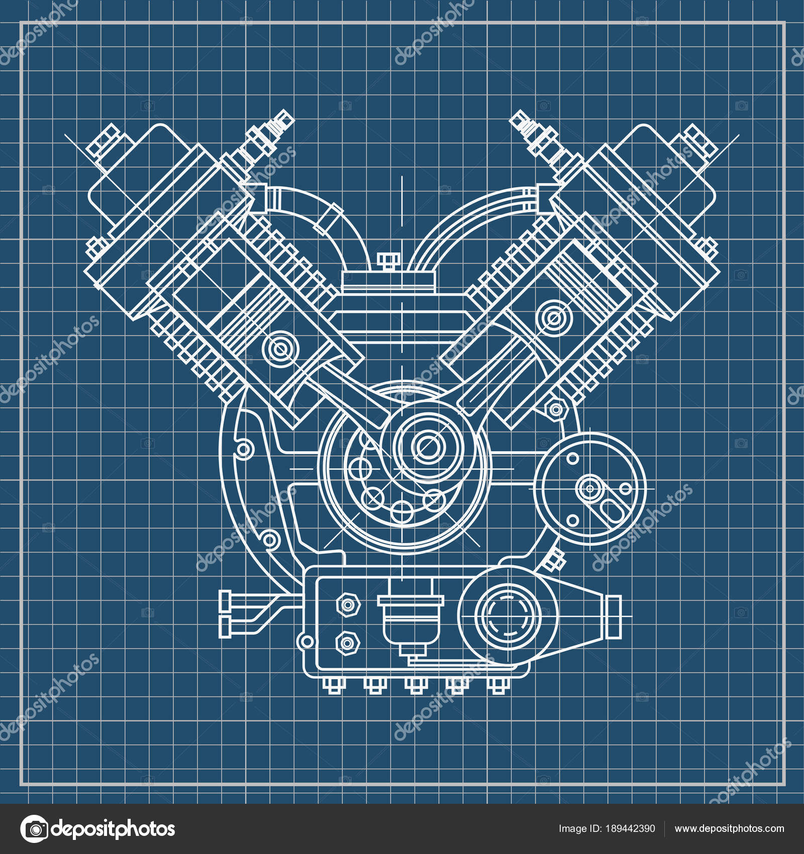 Um motor de combustão interna. O motor de desenho da máquina na seção,  ilustrando a estrutura interna - os cilindros, pistões, a vela de ignição.  Isolado sobre fundo branco . imagem vetorial