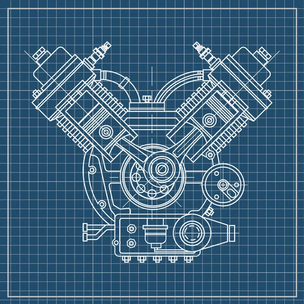 Een inwendige verbranding motor. De tekening-engine van de machine in sectie, ter illustratie van de innerlijke structuur - de cilinders, zuigers, de bougie. Geïsoleerd op witte achtergrond. — Stockvector