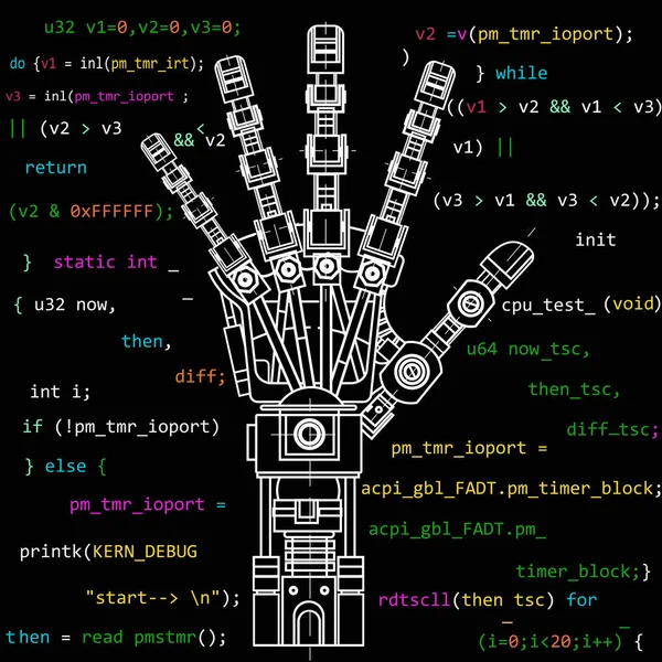 ロボット アームの図面モデル。このベクトル図、科学、エンジニア リング開発、ハイテク バイオニック義肢、人工知能ロボットのアイデアの実例として使用. — ストックベクタ