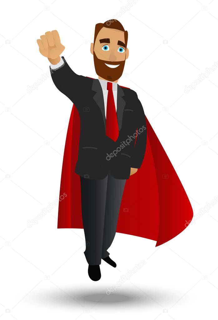 Businessman superhero flyes. A character on a white background isolation
