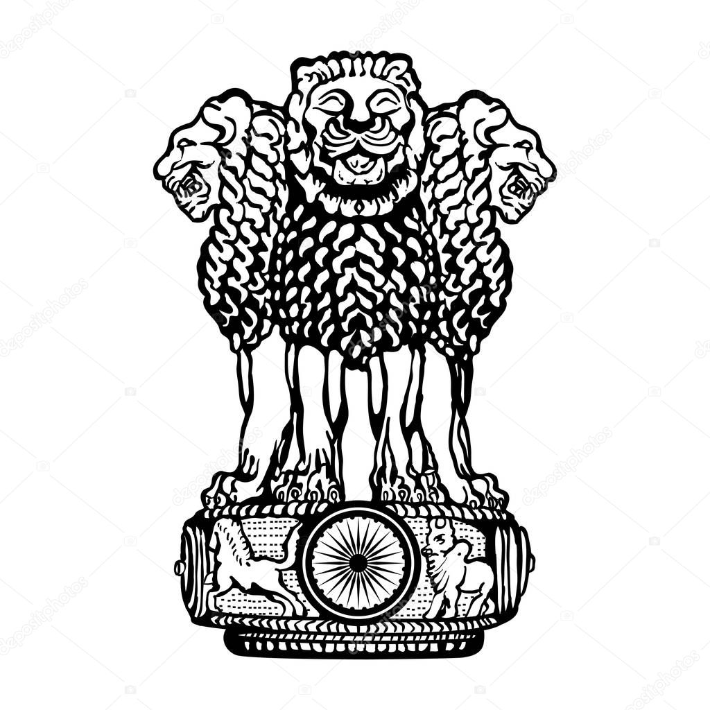 Emblem of India. Black and white.