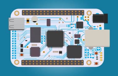 DIY Elektronik mega kurulu bir mikro denetleyici, LED, konektörler ve diğer elektronik bileşenler ile.