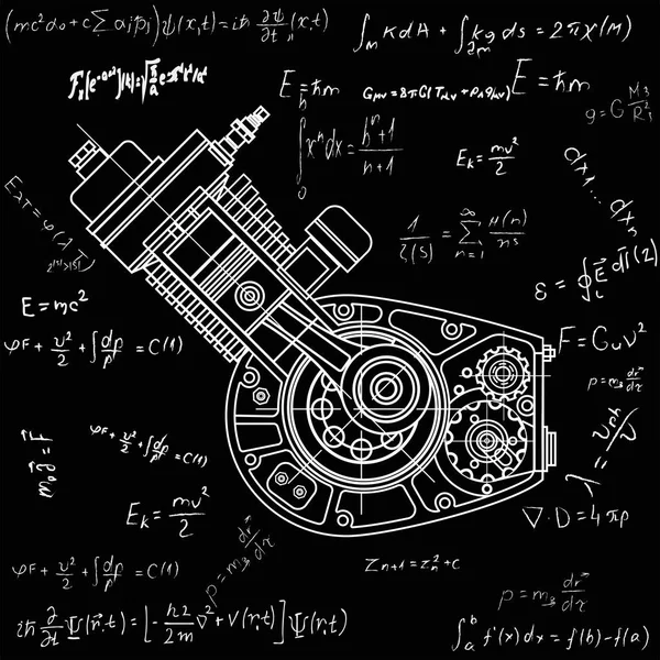 Motocycle conception du moteur isolé en arrière-plan noir. Il peut servir d'illustration pour la haute technologie, les systèmes et mécanismes, les moteurs, le développement de l'ingénierie et de la recherche . — Image vectorielle