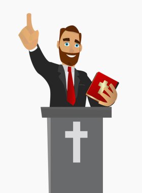 Priest gave a sermon in a church in worship. Vector illustration. clipart