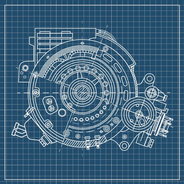 Dibujo de la sección del motor eléctrico que representa la estructura interna y los mecanismos. Se puede utilizar para ilustrar las ideas relacionadas con la ciencia, el diseño de ingeniería y la alta tecnología . — Vector de stock